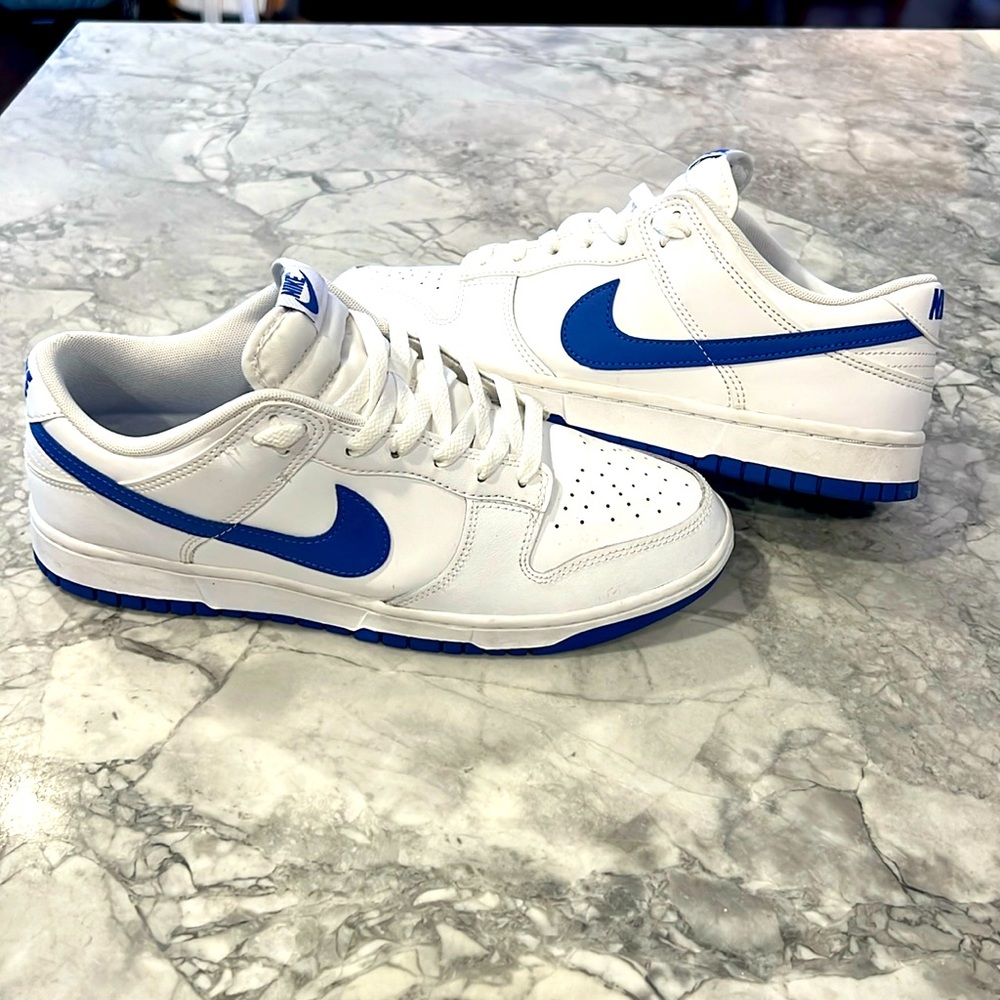 Men’s Nike Dunk Low in White and Royal Blue